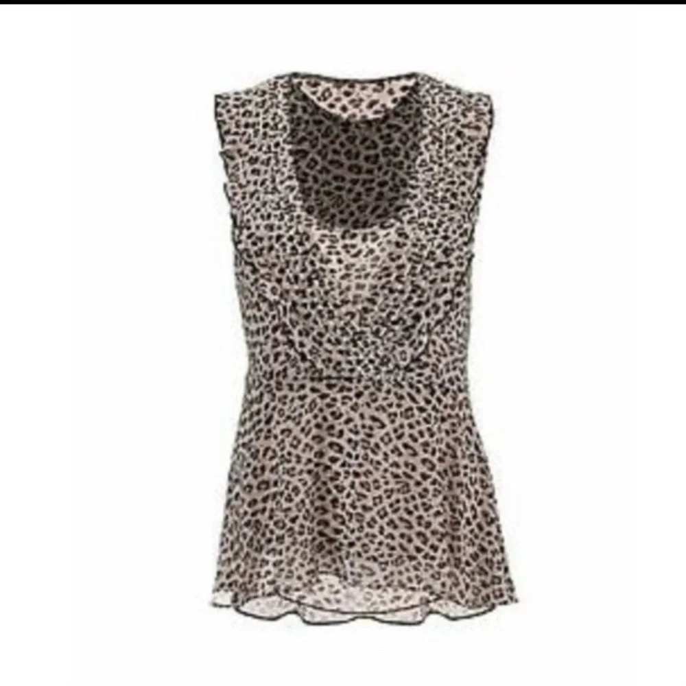 Cabi Flutter Blouse Womens Sz L Leopard Animal Print 2 Pc Ruffle Chiffon 3612